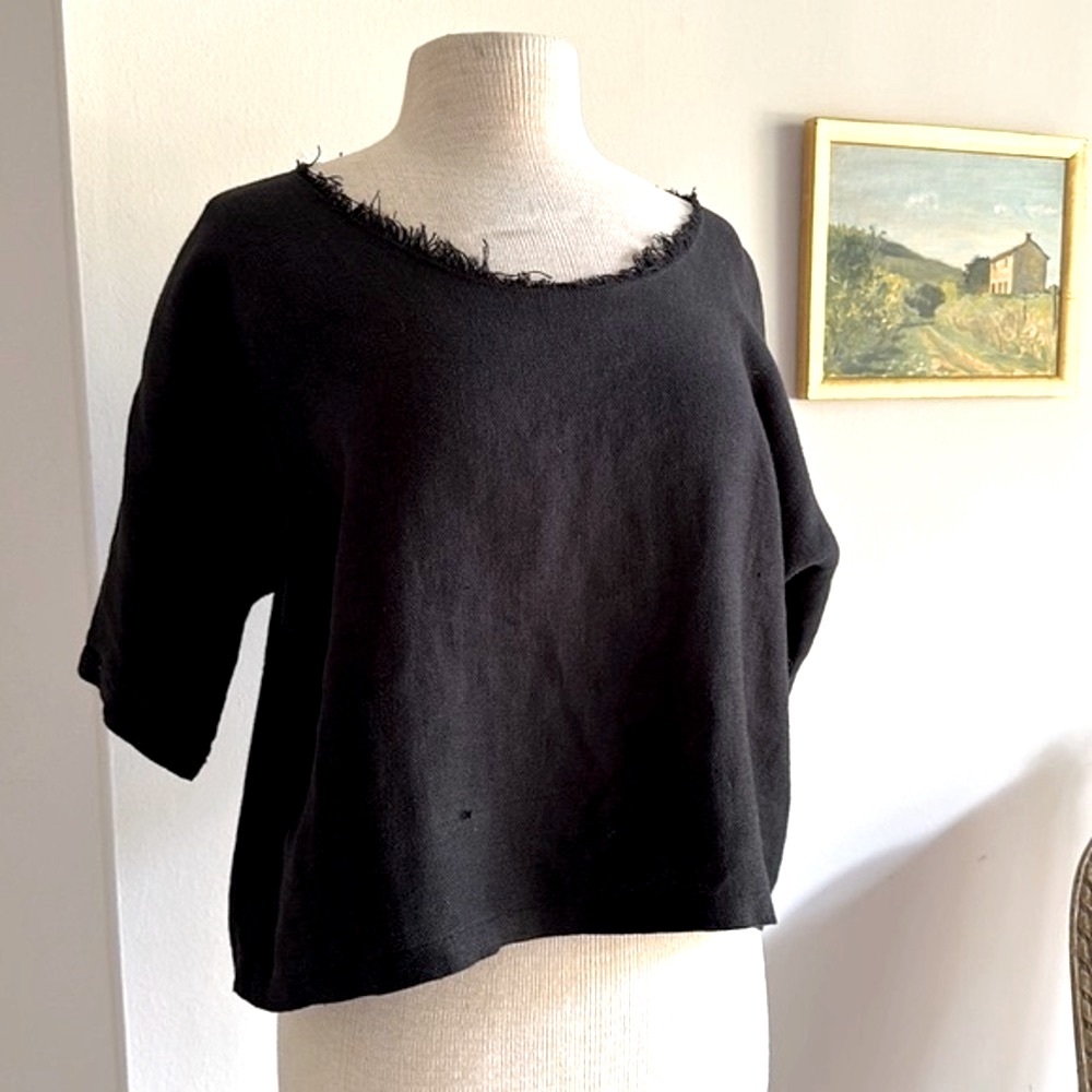 Black Crane Linen Blouse. Elegant and Understated. Size 10 or 12